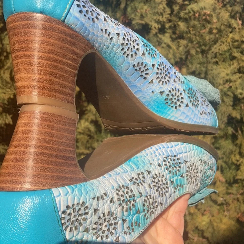 L’Artiste by Spring Step Carmelita Blue Leather Floral Pump Heel Women’s Size 41 - Picture 9 of 11